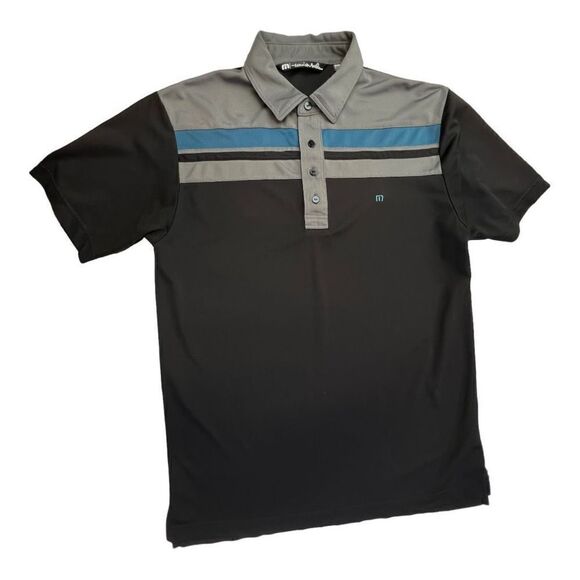 Travis Matthew Men's Striped Short Sleeve Golf Polo Shirt Black Gray Medium - Picture 5 of 13